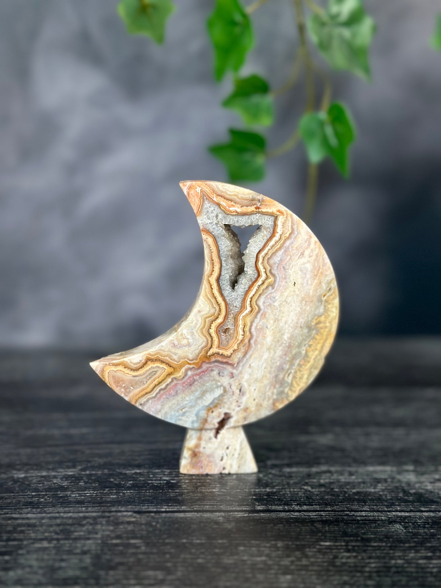 Crazy Lace Agate Crescent Moon