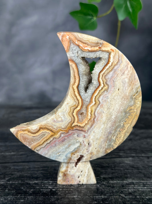 Crazy Lace Agate Crescent Moon